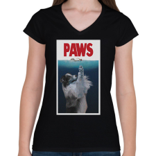 PRINTFASHION PAWS jaws ausztrál juhász kutya - Női V-nyakú póló - Fekete női póló