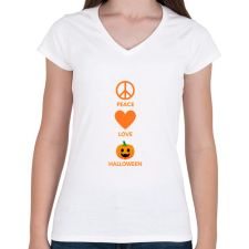 PRINTFASHION Peace Love Halloween - Női V-nyakú póló - Fehér női póló