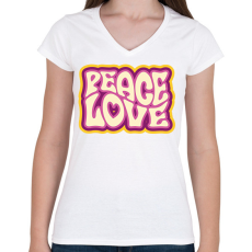 PRINTFASHION Peace, Love - Hippie - Női V-nyakú póló - Fehér