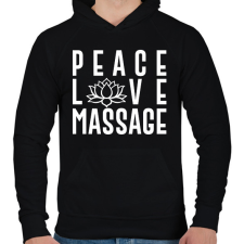 PRINTFASHION Peace, love, massage - Férfi kapucnis pulóver - Fekete férfi pulóver, kardigán