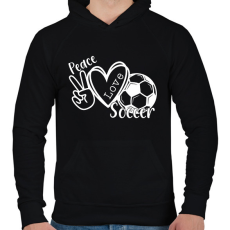 PRINTFASHION Peace love soccer - Férfi kapucnis pulóver - Fekete