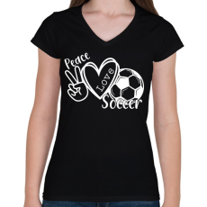 PRINTFASHION Peace love soccer - Női V-nyakú póló - Fekete
