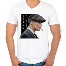PRINTFASHION Peaky Blinders - Tommy Shelby vonalas - Férfi V-nyakú póló - Fehér