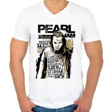 PRINTFASHION Pearl Jam - Férfi V-nyakú póló - Fehér férfi póló