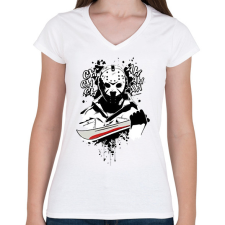 PRINTFASHION Péntek 13. - Jason Vorhees - Női V-nyakú póló - Fehér női póló