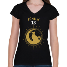 PRINTFASHION PÉNTEK 13 - Női V-nyakú póló - Fekete