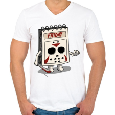 PRINTFASHION Péntek - Férfi V-nyakú póló - Fehér férfi póló