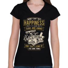 PRINTFASHION Pénz, fegyver, boldogság - Női V-nyakú póló - Fekete női póló