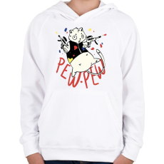 PRINTFASHION Pew pew cat - Gyerek kapucnis pulóver - Fehér