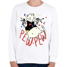 PRINTFASHION Pew pew cat - Gyerek pulóver - Fehér gyerek pulóver, kardigán