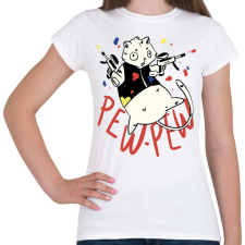 PRINTFASHION Pew pew cat - Női póló - Fehér női póló