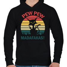 PRINTFASHION Pew pew madafakas cica - Férfi kapucnis pulóver - Fekete női pulóver, kardigán