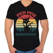 PRINTFASHION Pew pew madafakas cica - Férfi V-nyakú póló - Fekete férfi póló