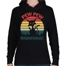 PRINTFASHION Pew pew madafakas cica - Női kapucnis pulóver - Fekete női pulóver, kardigán