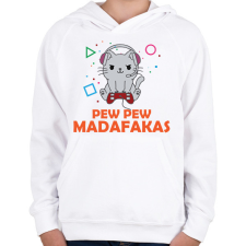 PRINTFASHION Pew Pew Madafakas Gamer - Gyerek kapucnis pulóver - Fehér gyerek pulóver, kardigán