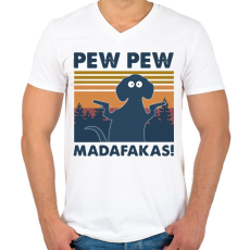 PRINTFASHION Pew pew madafakas kutya - Férfi V-nyakú póló - Fehér
