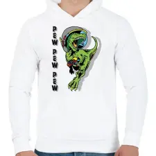 PRINTFASHION Pew pew pew - dinoszaurusz - Férfi kapucnis pulóver - Fehér férfi pulóver, kardigán