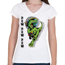 PRINTFASHION Pew pew pew - dinoszaurusz - Női V-nyakú póló - Fehér női póló