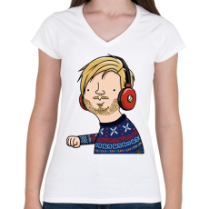 PRINTFASHION pewdiepie - Női V-nyakú póló - Fehér