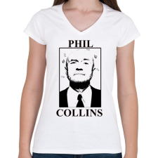 PRINTFASHION Phil Collins - Női V-nyakú póló - Fehér női póló