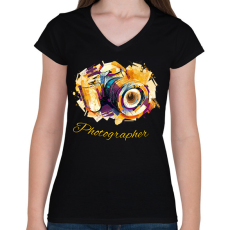 PRINTFASHION photographer - Női V-nyakú póló - Fekete