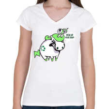 PRINTFASHION Pick up your crap! - Női V-nyakú póló - Fehér női póló