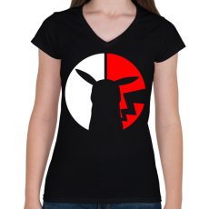 PRINTFASHION Pikachu logó - Női V-nyakú póló - Fekete