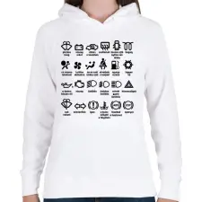 PRINTFASHION Piktogrammok jelentése - Női kapucnis pulóver - Fehér női pulóver, kardigán