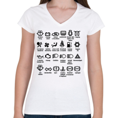PRINTFASHION Piktogrammok jelentése - Női V-nyakú póló - Fehér