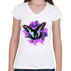 PRINTFASHION pillango2 - Női V-nyakú póló - Fehér