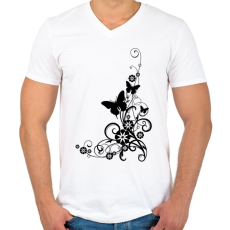 PRINTFASHION pillango és virág - Férfi V-nyakú póló - Fehér