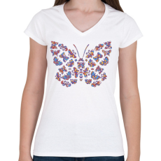 PRINTFASHION Pillangók - Női V-nyakú póló - Fehér