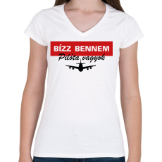 PRINTFASHION Pilóta vagyok - Női V-nyakú póló - Fehér