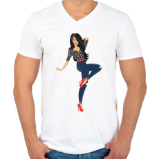 PRINTFASHION Pin up lány - Férfi V-nyakú póló - Fehér
