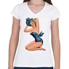 PRINTFASHION Pin up lány - Női V-nyakú póló - Fehér női póló