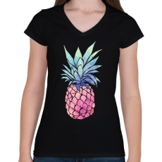 PRINTFASHION Pineapple - Női V-nyakú póló - Fekete