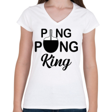 PRINTFASHION Ping Pong King - Női V-nyakú póló - Fehér