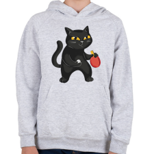 PRINTFASHION Ping pongos macska - Gyerek kapucnis pulóver - Sport szürke gyerek pulóver, kardigán