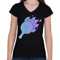 PRINTFASHION pingpong - Női V-nyakú póló - Fekete