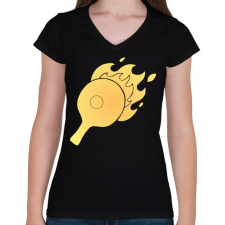 PRINTFASHION pingpong - Női V-nyakú póló - Fekete női póló