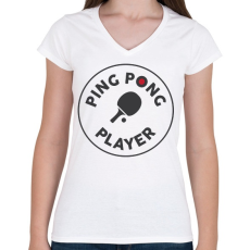 PRINTFASHION PingPong player - Női V-nyakú póló - Fehér