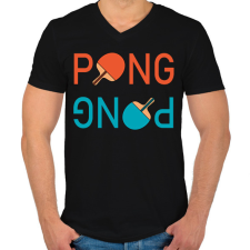 PRINTFASHION PingPong - Ütővel - Férfi V-nyakú póló - Fekete férfi póló