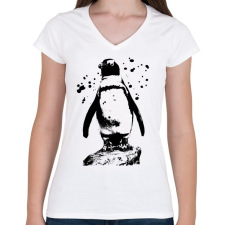 PRINTFASHION pingvin rajz - Női V-nyakú póló - Fehér női póló