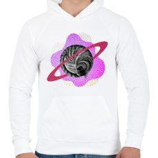 PRINTFASHION Pink cat planet - Férfi kapucnis pulóver - Fehér