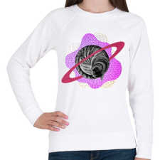 PRINTFASHION Pink cat planet - Női pulóver - Fehér női pulóver, kardigán