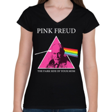 PRINTFASHION pink freud - Női V-nyakú póló - Fekete
