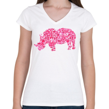 PRINTFASHION Pink orrszarvú - Női V-nyakú póló - Fehér női póló