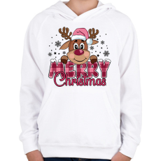 PRINTFASHION Pink rénszarvas - Gyerek kapucnis pulóver - Fehér