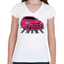 PRINTFASHION Pink Verda - Női V-nyakú póló - Fehér női póló