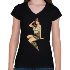 PRINTFASHION Pinup Salute - Női V-nyakú póló - Fekete